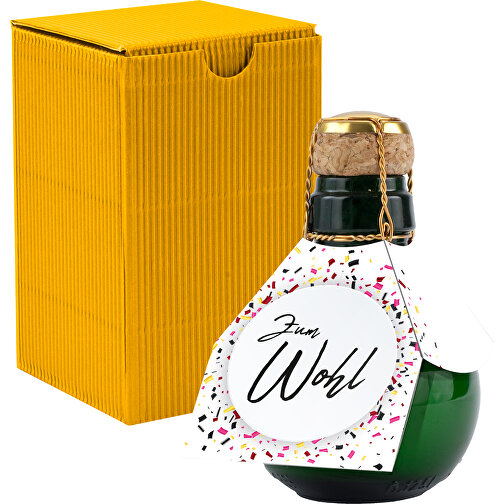 Kleinste Sektflasche Der Welt! Zum Wohl - Inklusive Geschenkkarton In Gelb , gelb, Glas, 7,50cm x 12,00cm x 7,50cm (Länge x Höhe x Breite), Bild 1
