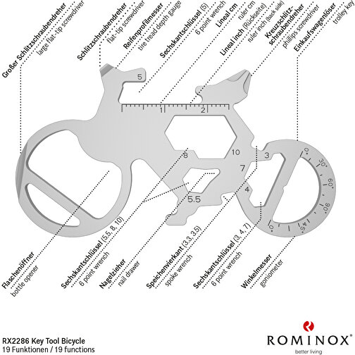 ROMINOX® Key Tool Bicycle / Fahrrad (19 Funktionen) (Einzelhandel) , Edelstahl, 7,00cm x 0,23cm x 3,20cm (Länge x Höhe x Breite), Bild 9