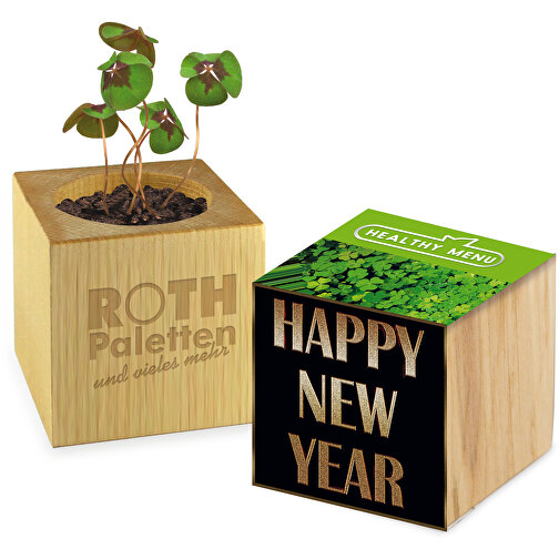 Pot cube bois Mini - Trèfle à 4 feuilles - sans gravure laser, Image 1