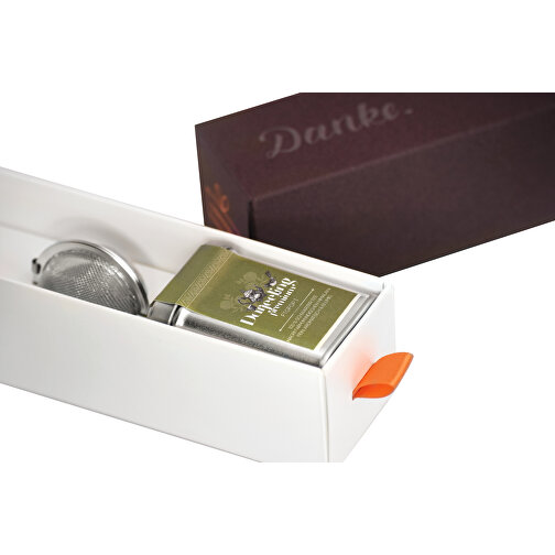 Dankebox 'Premium-Tee Aus Darjeeling' , braun, Papier, Pappe, Satin, 21,50cm x 5,50cm x 5,50cm (Länge x Höhe x Breite), Bild 3