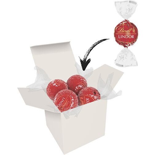 Color Lindor Box - Weiß - Vollmilch , Lindt, rot, Pappe, 5,50cm x 5,50cm x 5,50cm (Länge x Höhe x Breite), Bild 1