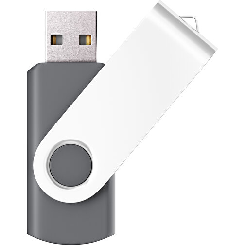 USB-Stick SWING Color 2.0 32 GB , Promo Effects MB , dunkelgrau / weiss MB , 32 GB , Kunststoff/ Aluminium MB , 5,70cm x 1,00cm x 1,90cm (Länge x Höhe x Breite), Bild 1