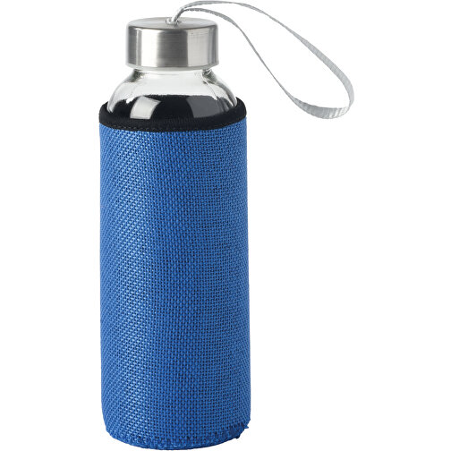 Glas-Trinkflasche TAKE JUTY , blau, Glas / Edelstahl / Baumwolle / Polyester, 18,50cm (Höhe), Bild 1