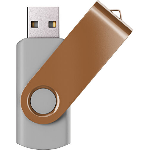 USB-Stick SWING Color 2.0 128 GB , Promo Effects MB , grau / erdbraun MB , 131 GB , Kunststoff/ Aluminium MB , 5,70cm x 1,00cm x 1,90cm (Länge x Höhe x Breite), Bild 1