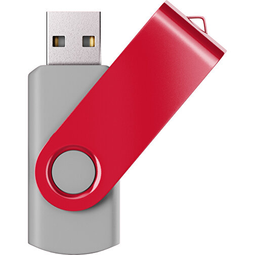 USB-Stick SWING Color 2.0 128 GB , Promo Effects MB , grau / dunkelrot MB , 131 GB , Kunststoff/ Aluminium MB , 5,70cm x 1,00cm x 1,90cm (Länge x Höhe x Breite), Bild 1