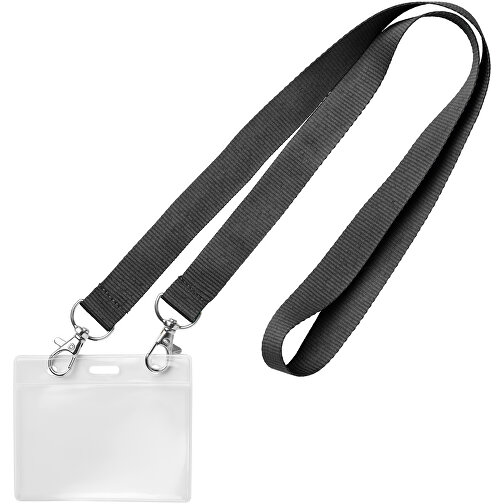 25 Mm Lanyard Mit 2 Metallkarabinern , schwarz, Polyester, 90,00cm x 2,50cm (Länge x Breite), Bild 1