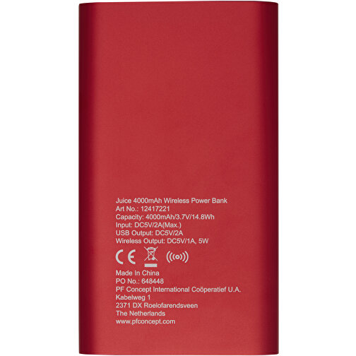 Juice 4000 MAh Kabellose Powerbank , rot, Aluminium, ABS Kunststoff, 12,00cm x 1,00cm x 6,80cm (Länge x Höhe x Breite), Bild 5