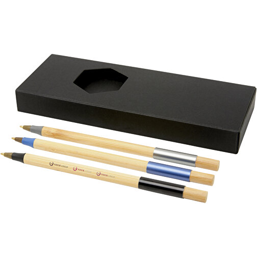 Kerf Bambus-Stiftset 3-teilig , schwarz, natur, Bambusholz, Aluminium, 18,50cm x 2,70cm x 7,00cm (Länge x Höhe x Breite), Bild 2