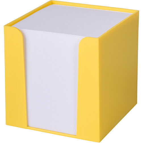 Zettelbox NEVER FORGET , gelb, Kunststoff / Papier, 9,00cm x 9,00cm x 9,00cm (Länge x Höhe x Breite), Bild 1