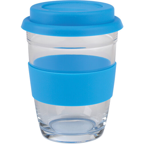 Trinkbecher PICK UP , blau, transparent, Glas / Silikon, 11,00cm (Höhe), Bild 1