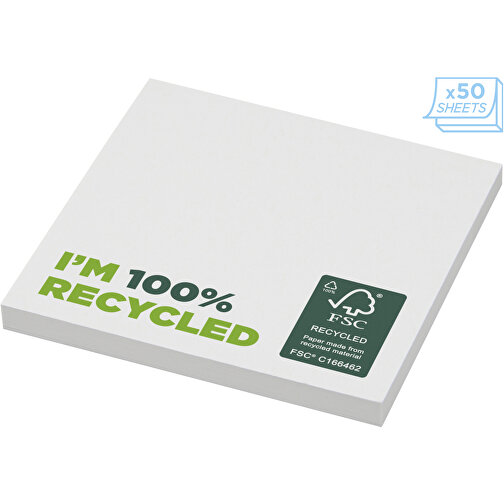 Sticky-Mate® Recycelte Haftnotizen 75 X 75 Mm , weiß, Recyceltes Papier, 80 g/m2, Recyclingkarton, 170 g/m2, 7,50cm x 0,25cm x 7,50cm (Länge x Höhe x Breite), Bild 4