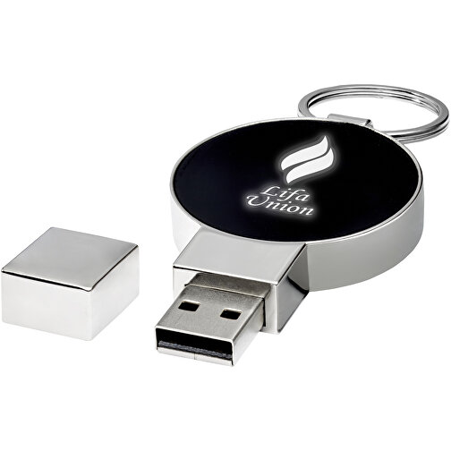 Runder Light Up USB Stick , schwarz / silber / weiß MB , 65 GB , Zink Legierung, Kunststoff MB , 6,90cm x 0,90cm x 3,80cm (Länge x Höhe x Breite), Bild 2