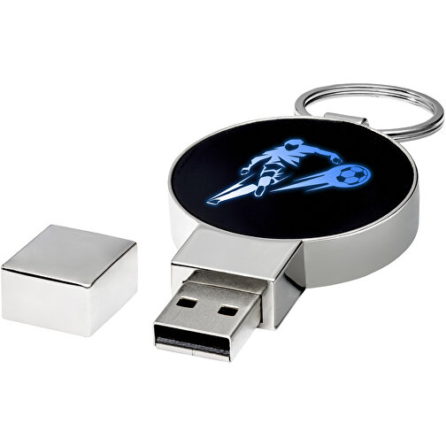 Runder Light Up USB Stick , blau / schwarz / silber MB , 32 GB , Zink Legierung, Kunststoff MB , 6,90cm x 0,90cm x 3,80cm (Länge x Höhe x Breite), Bild 2