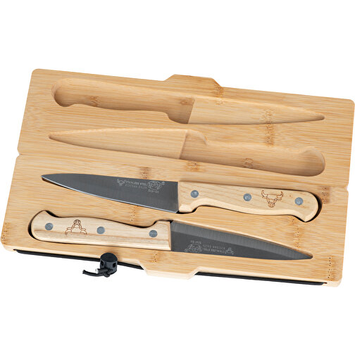 Práctica tabla de cortar de bambú con dos cuchillos para llevar, Imagen 3