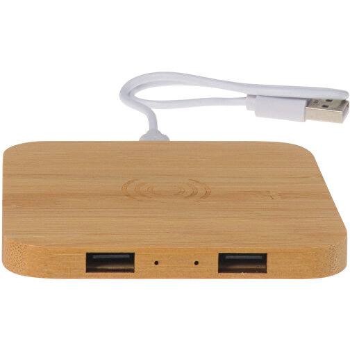 Bamboo Wireless Charger With 2 USB Hubs 5W , holz, Bambus, 9,00cm x 1,00cm x 9,00cm (Länge x Höhe x Breite), Bild 1