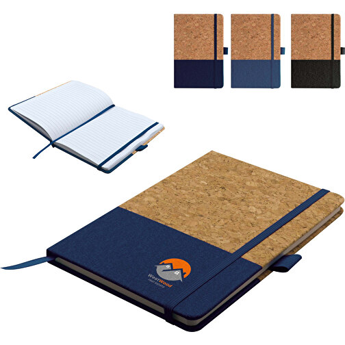 Notizbuch DIN A5 Aus Kork , dunkelblau, Cork, vegan leather & recycled paper, 14,00cm x 21,00cm x 1,40cm (Länge x Höhe x Breite), Bild 3