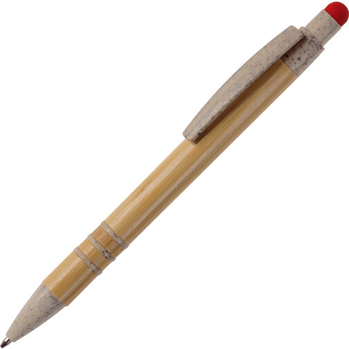Kugelschreiber Bambus Mit Touchpen Und Weizenstroh Elementen , beige / rot, Bamboo & Wheatstraw, 14,50cm (Länge), Bild 2