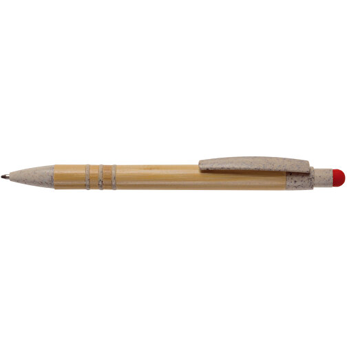 Kugelschreiber Bambus Mit Touchpen Und Weizenstroh Elementen , beige / rot, Bamboo & Wheatstraw, 14,50cm (Länge), Bild 3