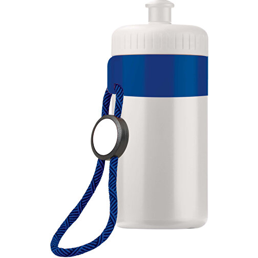 Sportflasche Mit Halteschlaufe 500ml , weiß / dunkelblau, LDPE & PP, 17,00cm (Höhe), Bild 1