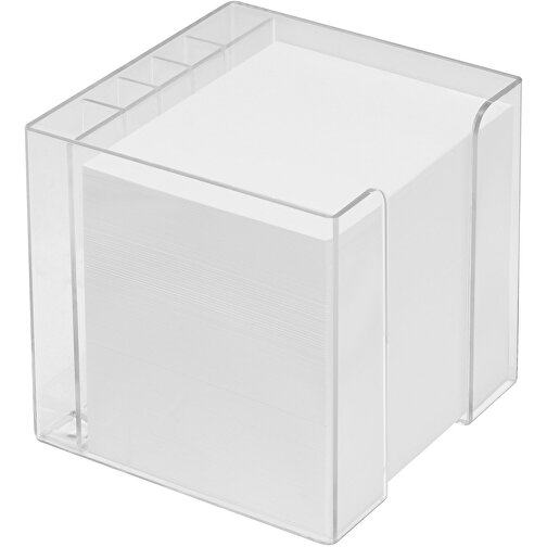 Zettelbox 'Alpha' Mit Köcher , glasklar, PS+PAP, 10,00cm x 10,00cm x 10,00cm (Länge x Höhe x Breite), Bild 1