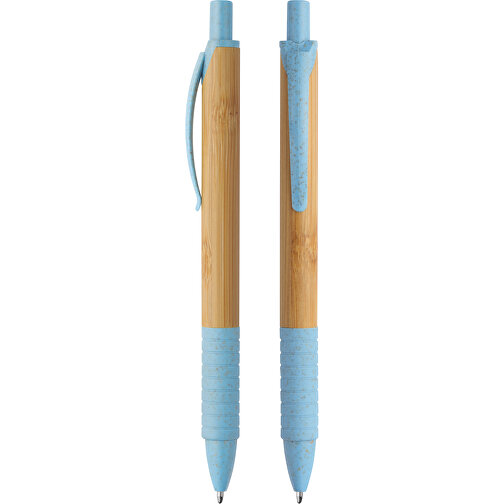 Druckkugelschreiber Bambus , beige, hellblau, HO+WS+ABS, 14,20cm (Länge), Bild 1