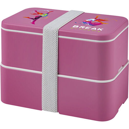 MIYO Doppel-Lunchbox , magenta / magenta / weiss, PP Kunststoff, 18,00cm x 11,30cm x 11,00cm (Länge x Höhe x Breite), Bild 2
