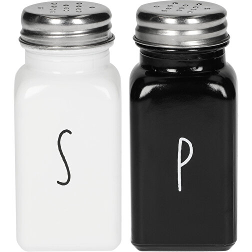 Salz-und Pfefferstreuer-Set 'Dispense' , schwarz/weiß, Glas, 4,00cm x 9,00cm x 4,00cm (Länge x Höhe x Breite), Bild 1