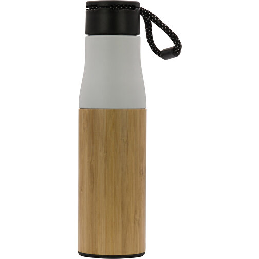 Isolierflasche Bambus Mit Trageschlaufe 500ml , weiss, Stainless steel, bamboo & PP, 23,00cm (Höhe), Bild 1