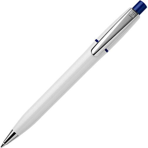 Kugelschreiber Semyr Chrome Hardcolour , weiss / dunkelblau, ABS & Metall, 13,70cm (Länge), Bild 1