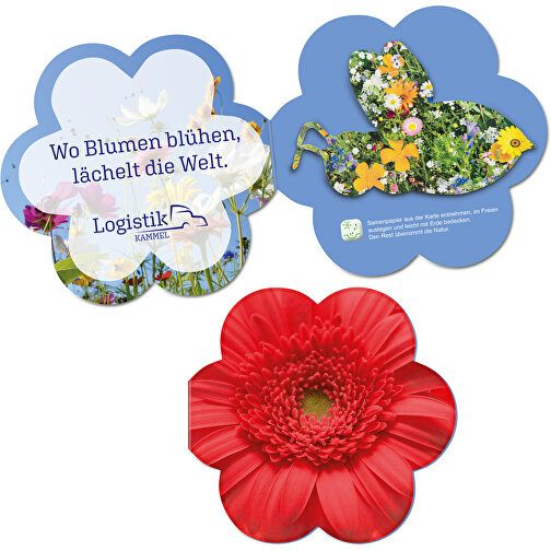 Samenpapier In Klappkärtchen Blume - Bienchen , individuell, Papier, Saatgut, 9,00cm x 8,60cm (Länge x Breite), Bild 1