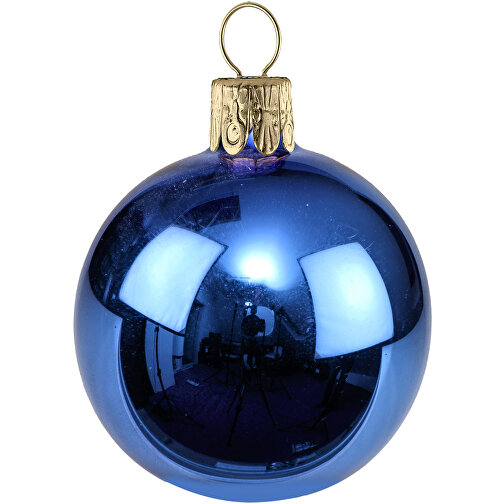 Traditionelle Glaskugel - Glanz-blau #833 , blau, Glas, Papier, 9,00cm x 11,50cm x 9,00cm (Länge x Höhe x Breite), Bild 1