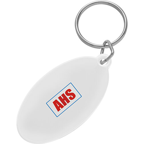 Schlüsselanhänger 'Oval' , weiß, ABS+PS+MET, 5,40cm x 0,30cm x 2,80cm (Länge x Höhe x Breite), Bild 2