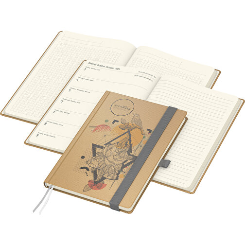 Buchkalender Match-Hybrid Creme Bestseller, Natura Braun-individuell, Silbergrau , braun, silbergrau, 21,00cm x 14,80cm (Länge x Breite), Bild 1