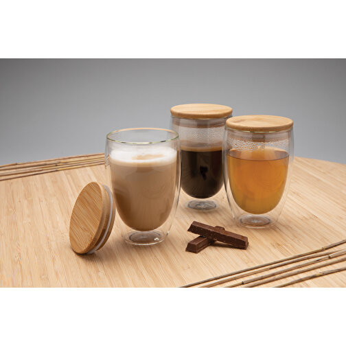 Dubbelväggigt borosilikatglas med bambulock, 350ml, 2-pack, Bild 10