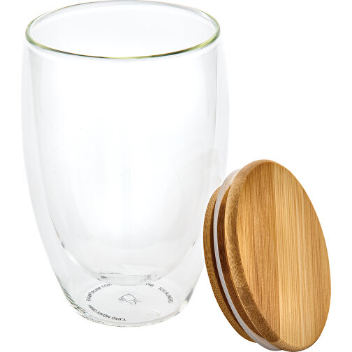 Bicchiere in vetro borosilicato con tappo in bambù 350ml, Immagine 2