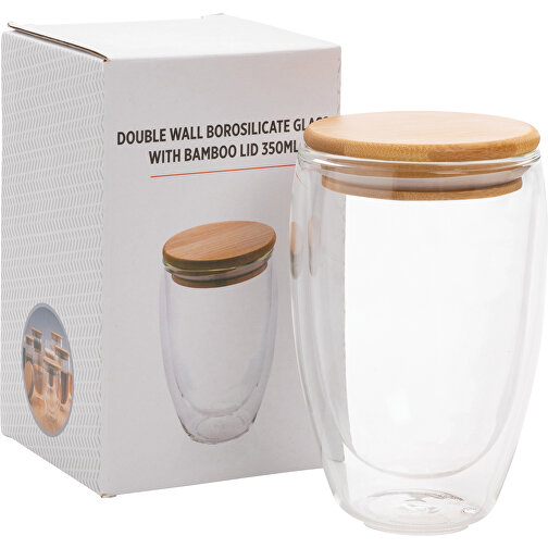 Dubbelväggigt borosilikatglas med bambulock, 350ml, Bild 6