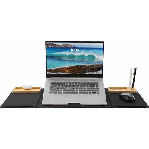 Impact AWARE RPET Faltbare Desk-Organizer Mit Laptop-Ständer, Schwarz , schwarz, PET - recycelt, 80,00cm x 0,50cm (Länge x Höhe), Bild 5