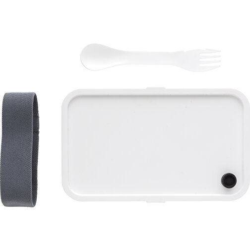 PP Lunchbox Mit Göffel, Weiß , weiß, PP, 19,00cm x 5,40cm (Länge x Höhe), Bild 6