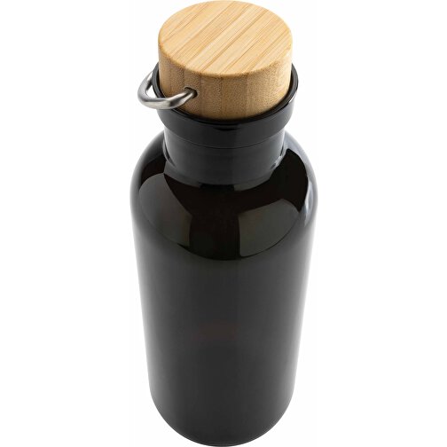 GRS RPET Flasche With Bambusdeckel Und Griff, Schwarz , schwarz, PET - recycelt, 7,50cm x 22,30cm (Länge x Höhe), Bild 3