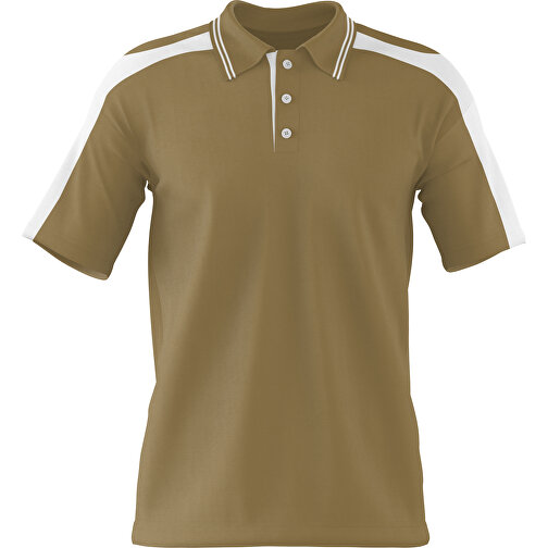 Poloshirt Individuell Gestaltbar , gold / weiß, 200gsm Poly / Cotton Pique, M, 70,00cm x 49,00cm (Höhe x Breite), Bild 1