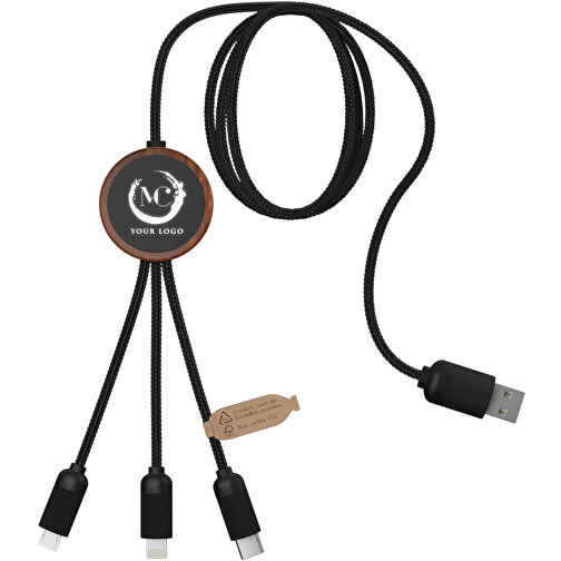 SCX.design C36 Câble de recharge étendu 3 en 1 rPET avec logo lumineux dans un boîtier rond en bambo, Image 2