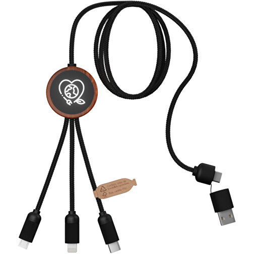 SCX.design C37 Câble de recharge rPET 5 en 1 dans un boîtier rond en bambou avec logo lumineux, Image 1