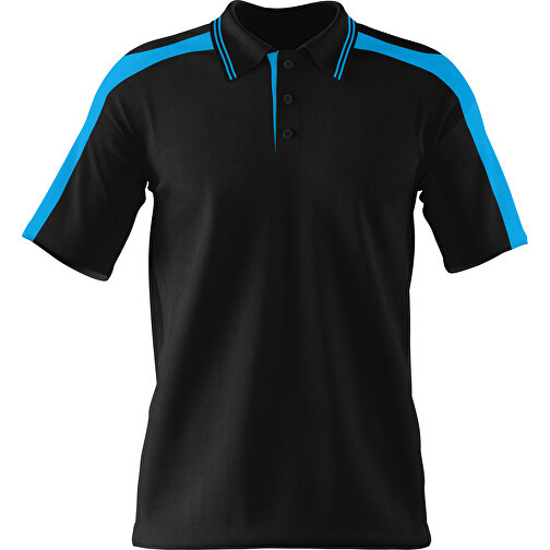 Poloshirt Individuell Gestaltbar , schwarz / himmelblau, 200gsm Poly / Cotton Pique, M, 70,00cm x 49,00cm (Höhe x Breite), Bild 1