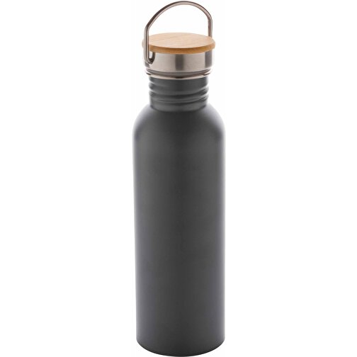 Moderne Stainless-Steel Flasche Mit Bambusdeckel, Grau , grau, Edelstahl, 7,10cm x 24,00cm (Länge x Höhe), Bild 1