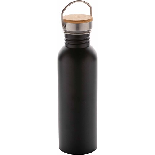 Moderne Stainless-Steel Flasche Mit Bambusdeckel, Schwarz , schwarz, Edelstahl, 7,10cm x 24,00cm (Länge x Höhe), Bild 1