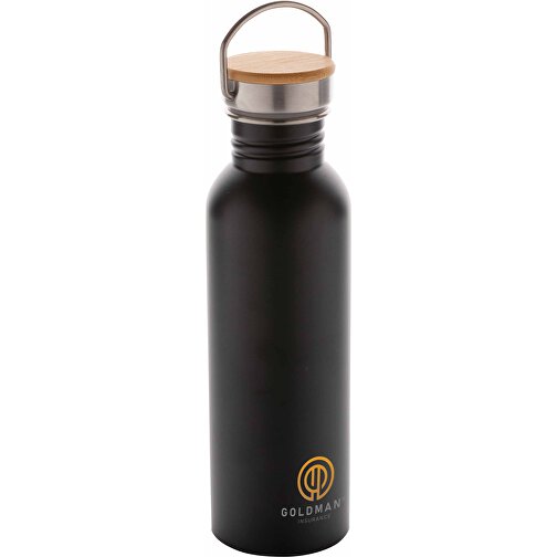 Moderne Stainless-Steel Flasche Mit Bambusdeckel, Schwarz , schwarz, Edelstahl, 7,10cm x 24,00cm (Länge x Höhe), Bild 6