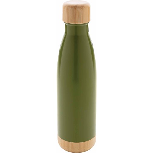 Vakuum Edelstahlfasche Mit Deckel Und Boden Aus Bambus, Grün , grün, Edelstahl, 7,00cm x 27,00cm (Länge x Höhe), Bild 1