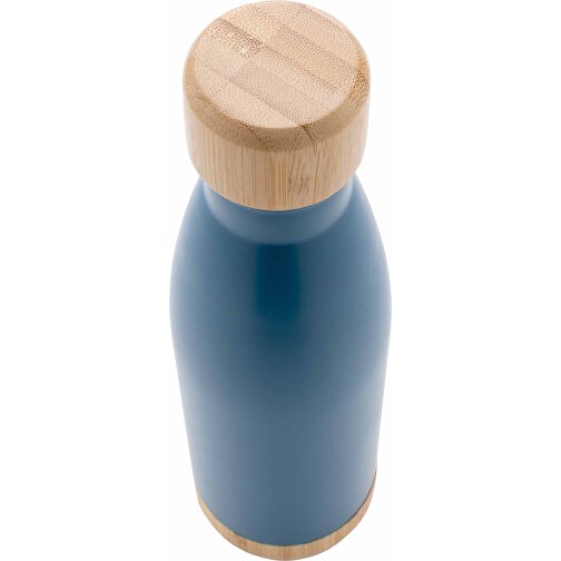 Vakuum Edelstahlfasche Mit Deckel Und Boden Aus Bambus, Blau , blau, Edelstahl, 7,00cm x 27,00cm (Länge x Höhe), Bild 3