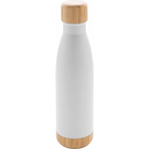 Vakuum Edelstahlfasche Mit Deckel Und Boden Aus Bambus, Weiß , weiß, Edelstahl, 7,00cm x 27,00cm (Länge x Höhe), Bild 1