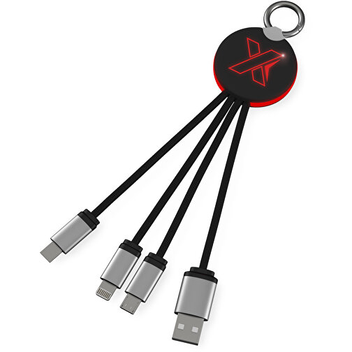 SCX.design C16 Kabel Mit Leuchtlogo , rot / schwarz, Recycelter ABS Kunststoff, Recycelter PET Kunststoff, Metall, 14,00cm x 1,20cm x 3,50cm (Länge x Höhe x Breite), Bild 2